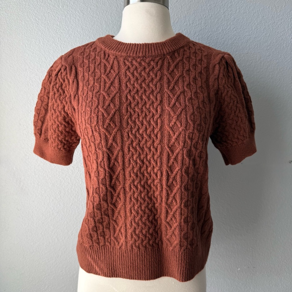 St. John's Bay Warm Brown Cable Knit Short Sleeve Sweater